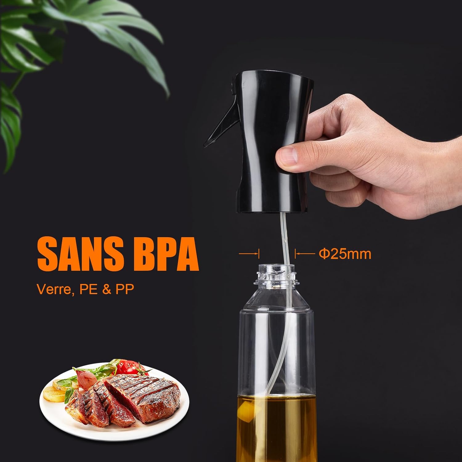 GRIFEMA Spray de Cuisine Huile Cuisine 300 ML, Vaporisateur d'Huile de Cuisson pour Friteuse sans Huile, Air Fryer Accessoires, Noir, GE2002B-300