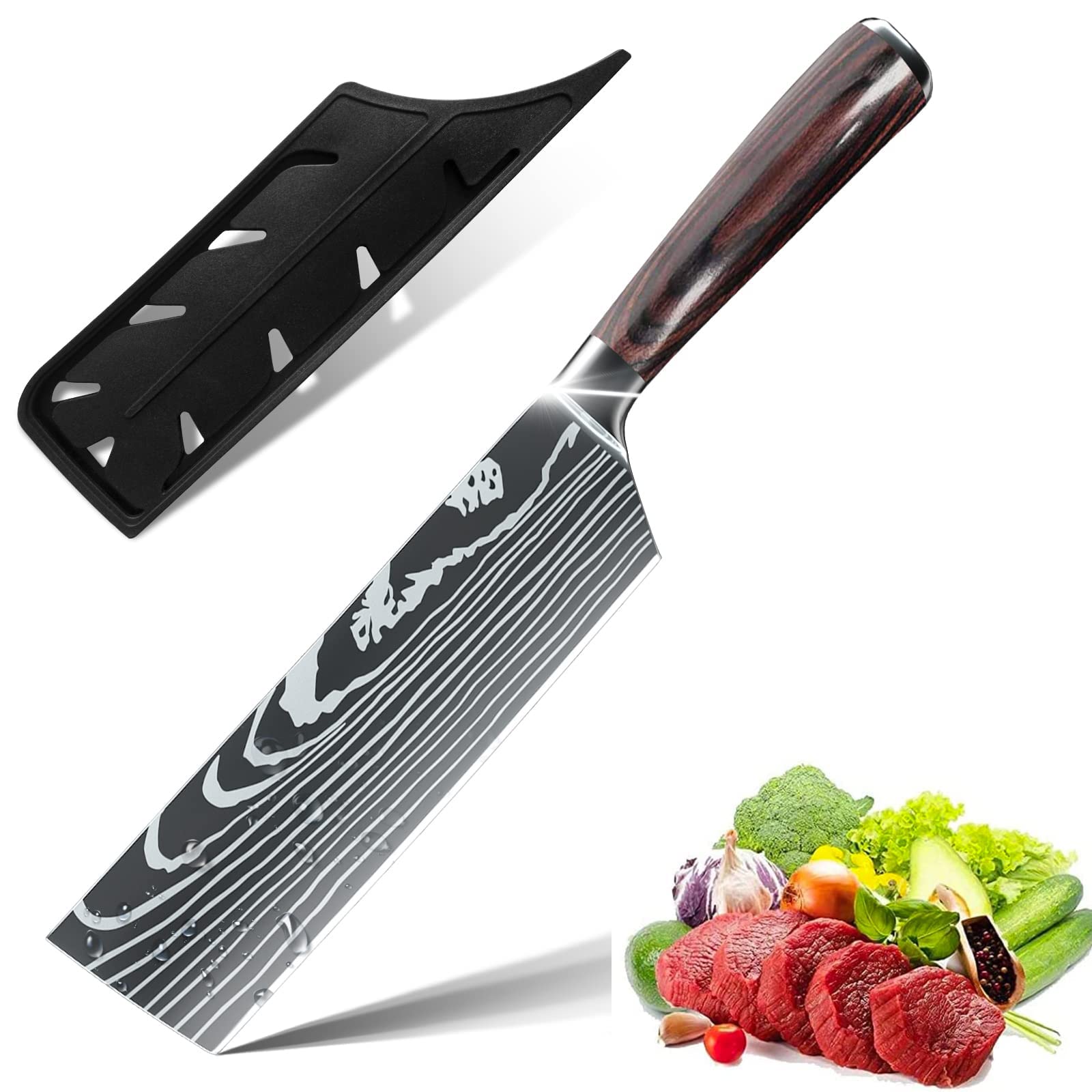 ZENG Couteau de Chef Couteau à Fileter Couteau Universel Couteau de Cuisine Tranchant en Acier Inoxydable Allemand Poignées Ergonomiques en Pakkawood pour la Maison et le Restaurant (5pcs)