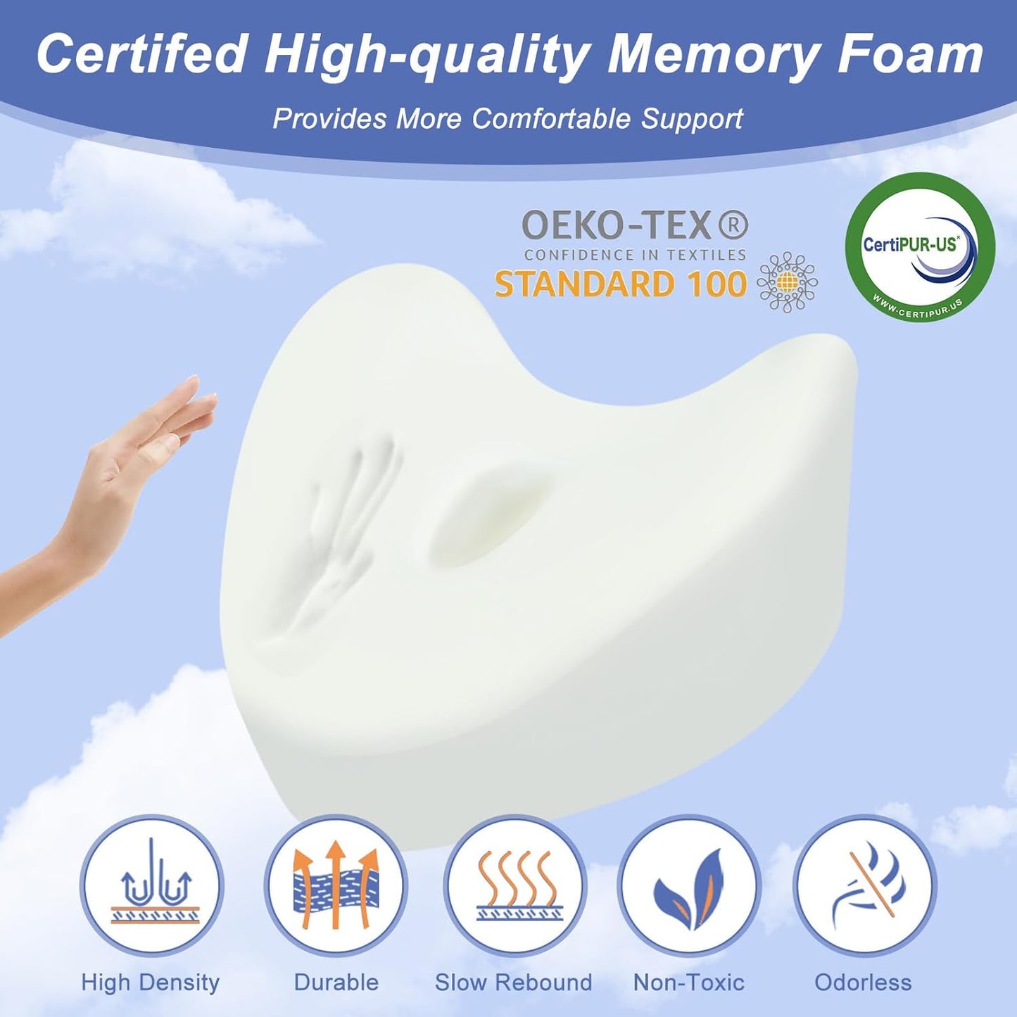 LITSPOT Oreiller de Jambe Oreiller de Genou Orthopédique Genou Ergonomique avec Mousse à Mémoire de Forme pour Dormir pour Soulager la Pression - Hanches, Jambes, Genoux, Blanc