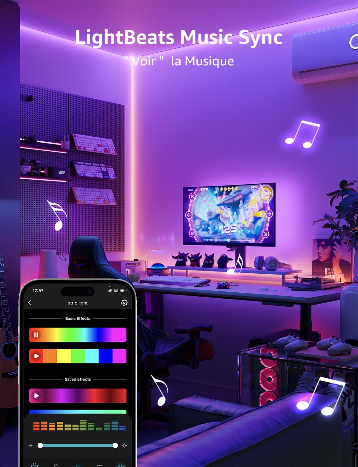 Lepro SE1 IA Ruban LED RGB Connecté WiFi 5M, Éclairage généré par IA LLM, Led Chambre Contrôlé par APP, Sync Musique, Compatible avec Alexa et Google Assistant