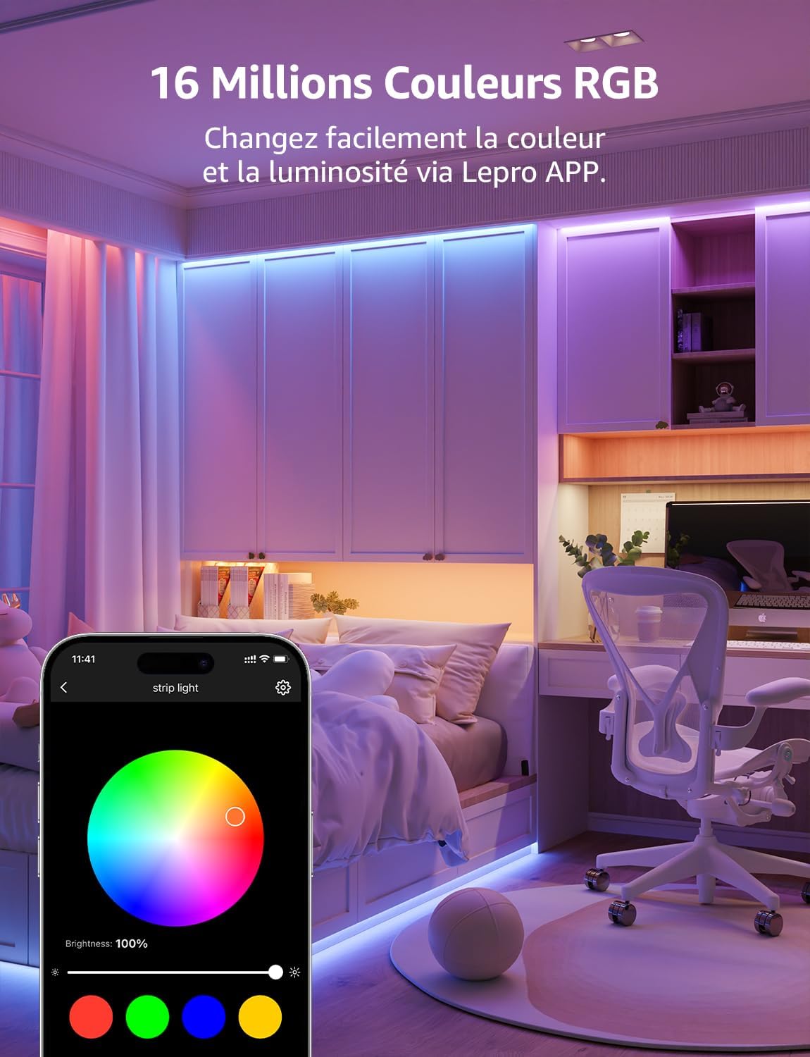 Lepro SE1 IA Ruban LED RGB Connecté WiFi 5M, Éclairage généré par IA LLM, Led Chambre Contrôlé par APP, Sync Musique, Compatible avec Alexa et Google Assistant