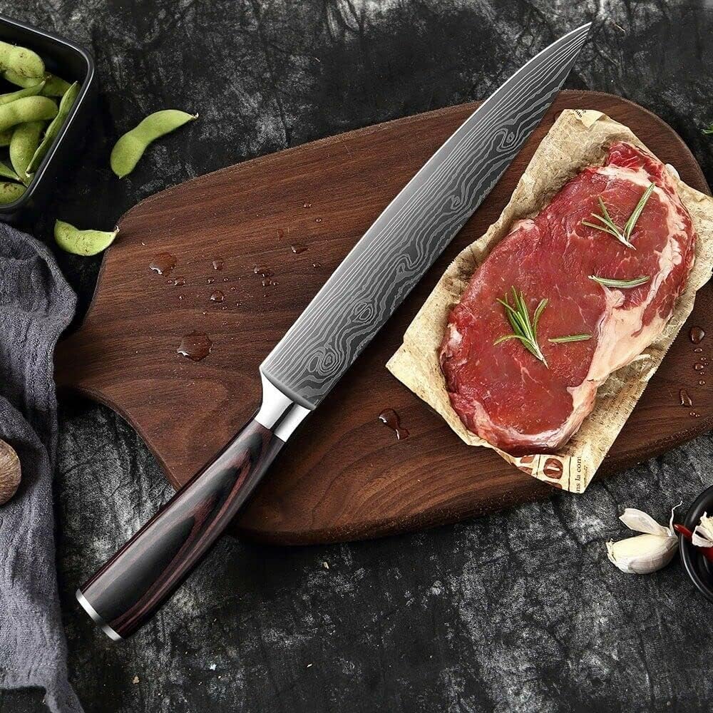 ZENG Couteau de Chef Couteau à Fileter Couteau Universel Couteau de Cuisine Tranchant en Acier Inoxydable Allemand Poignées Ergonomiques en Pakkawood pour la Maison et le Restaurant (5pcs)