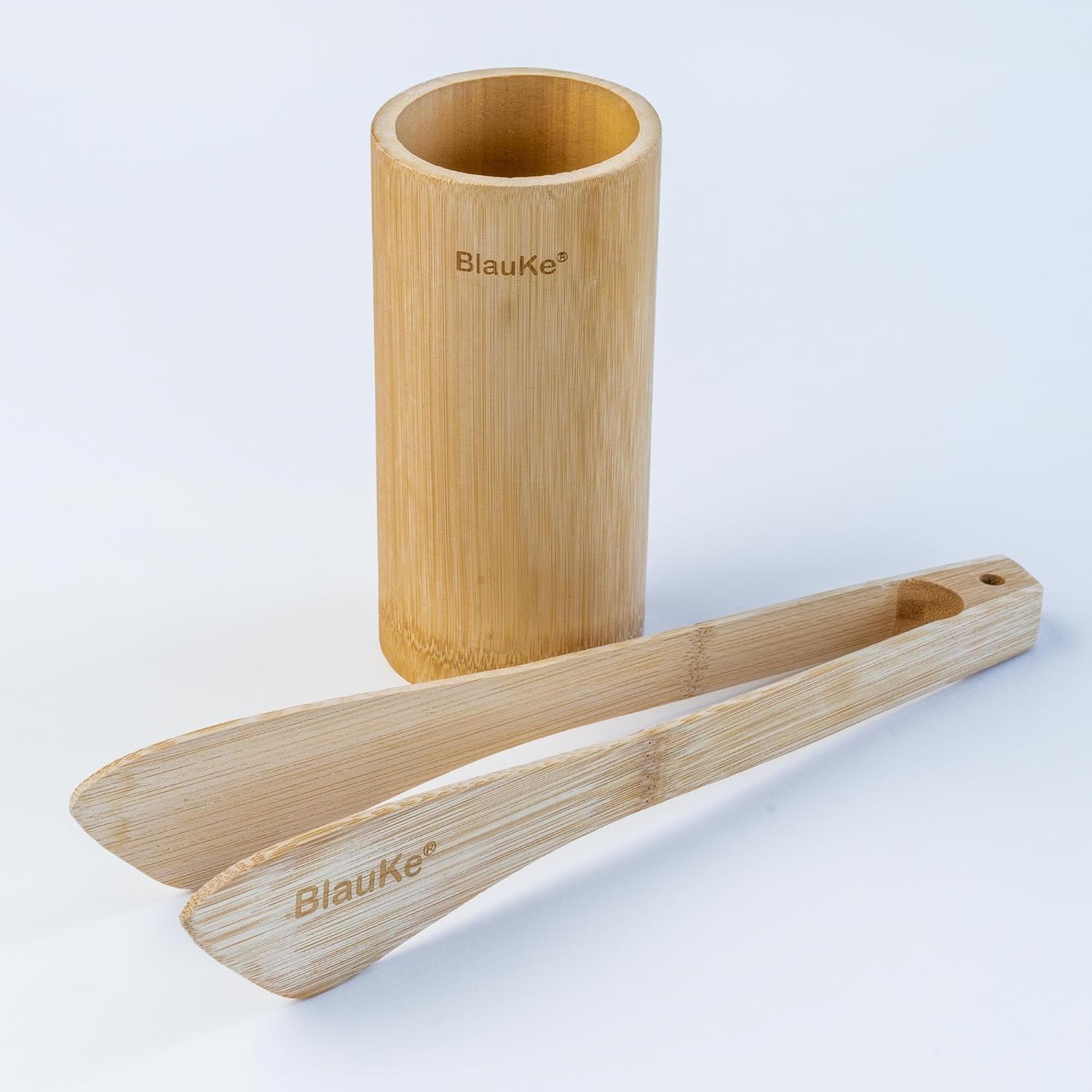 Ustensiles De Cuisine En Bois De Bambou – Set de 8 Accessoires de Cuisine (Raclette, Palettes, Cuillère, Spatule en Bois, Pince, Porte) – Ensemble de Spatules De Cuisine En Bambou Écologiques Naturels