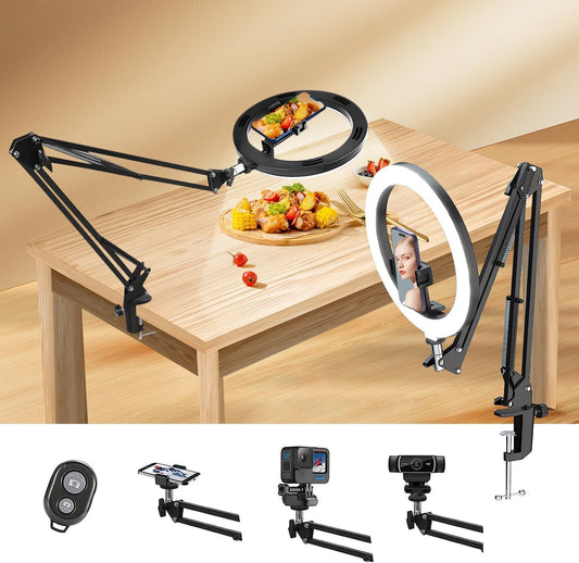 yAyusi 10" Ring Light avec Trépied pour Bureau, Ring Light Telephone LED avec Support et Support de Téléphone, Flexible Support de Caméra, Dimmable Anneau Lumineux Trepied pour Conférence Vidéo/TikTok