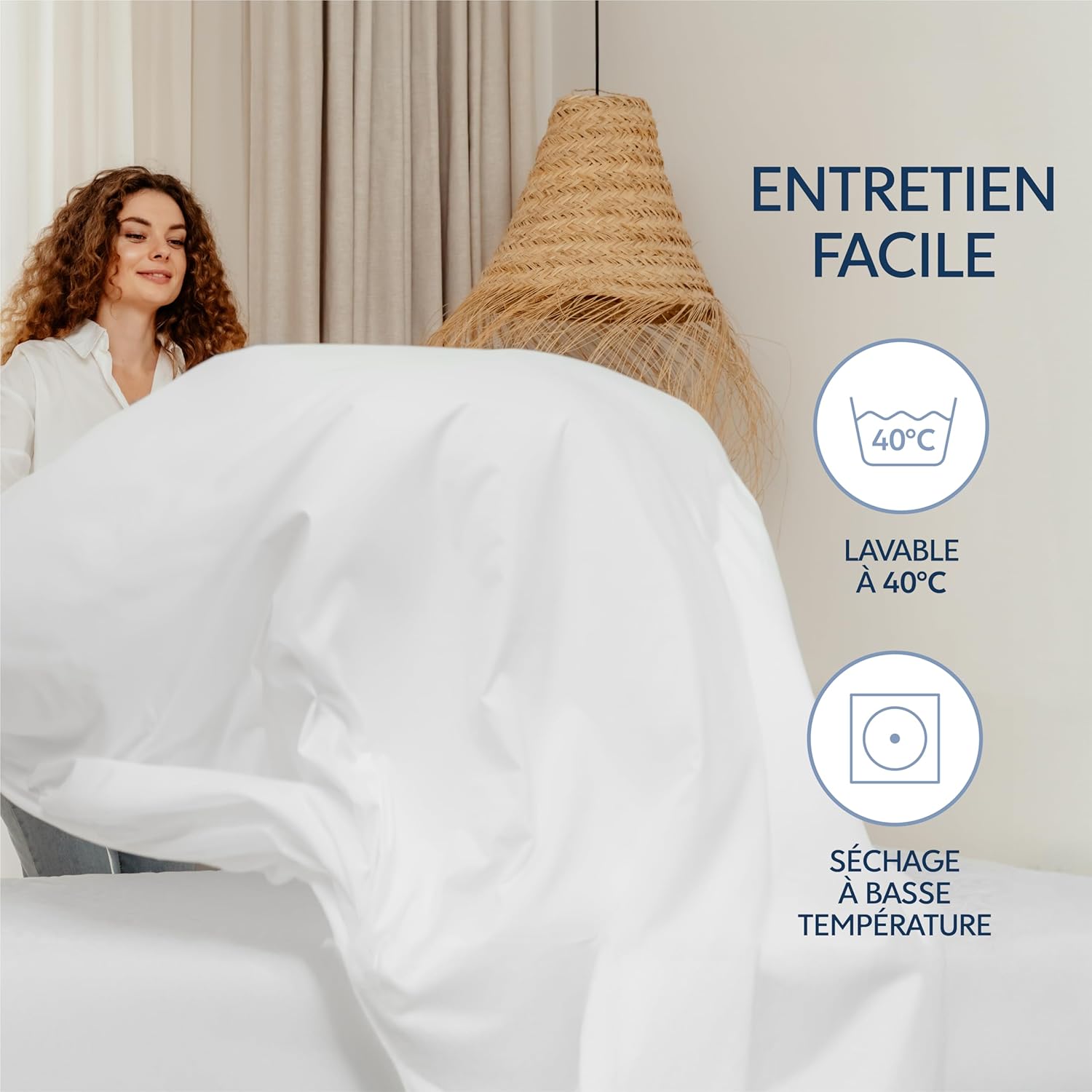 Dreamzie Drap Housse 140x190/200 cm pour Matelas Épais jusqu'à 33 cm - 100% Polyester Microfibre - Blanc Certifié sans Produits Chimiques (Oeko TEX), Drap Housse avec Élastique Complet
