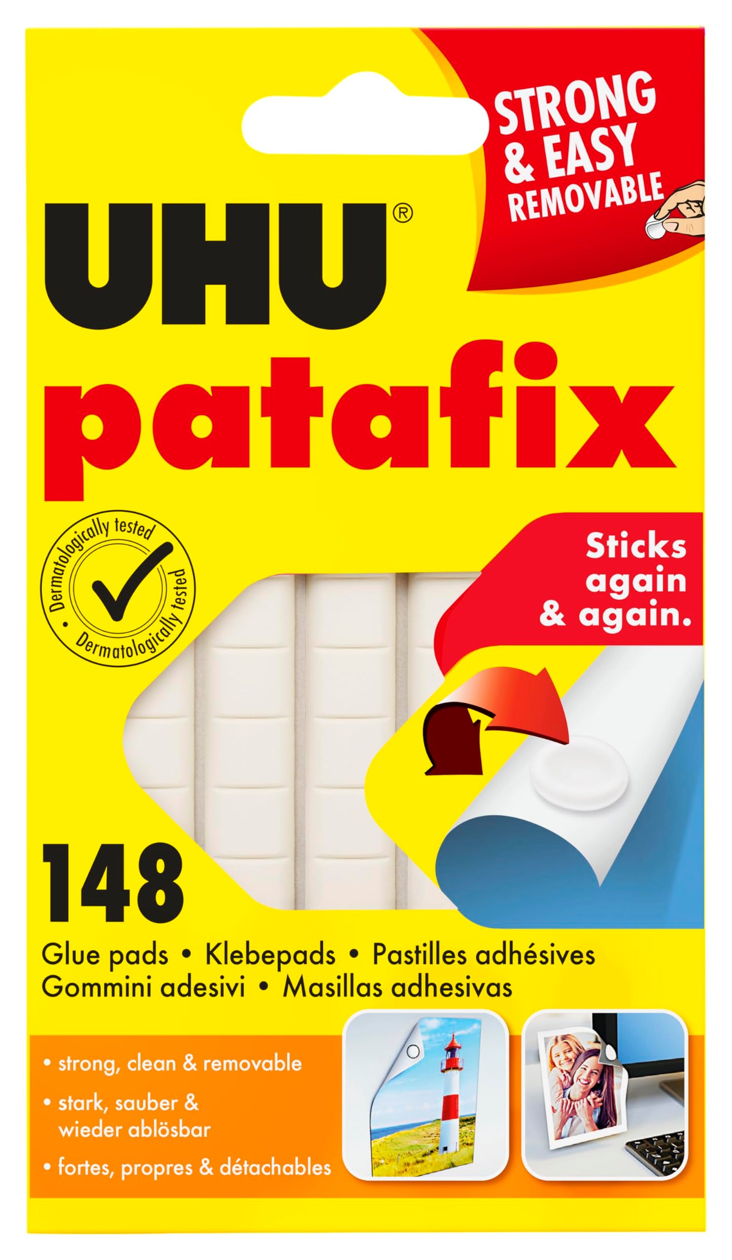 UHU Patafix Déco - pastilles adhésives prédécoupées, pâte à fixer, super-fortes (Jusqu'à 2 kg), repositionnables, blanche, 32 pastilles