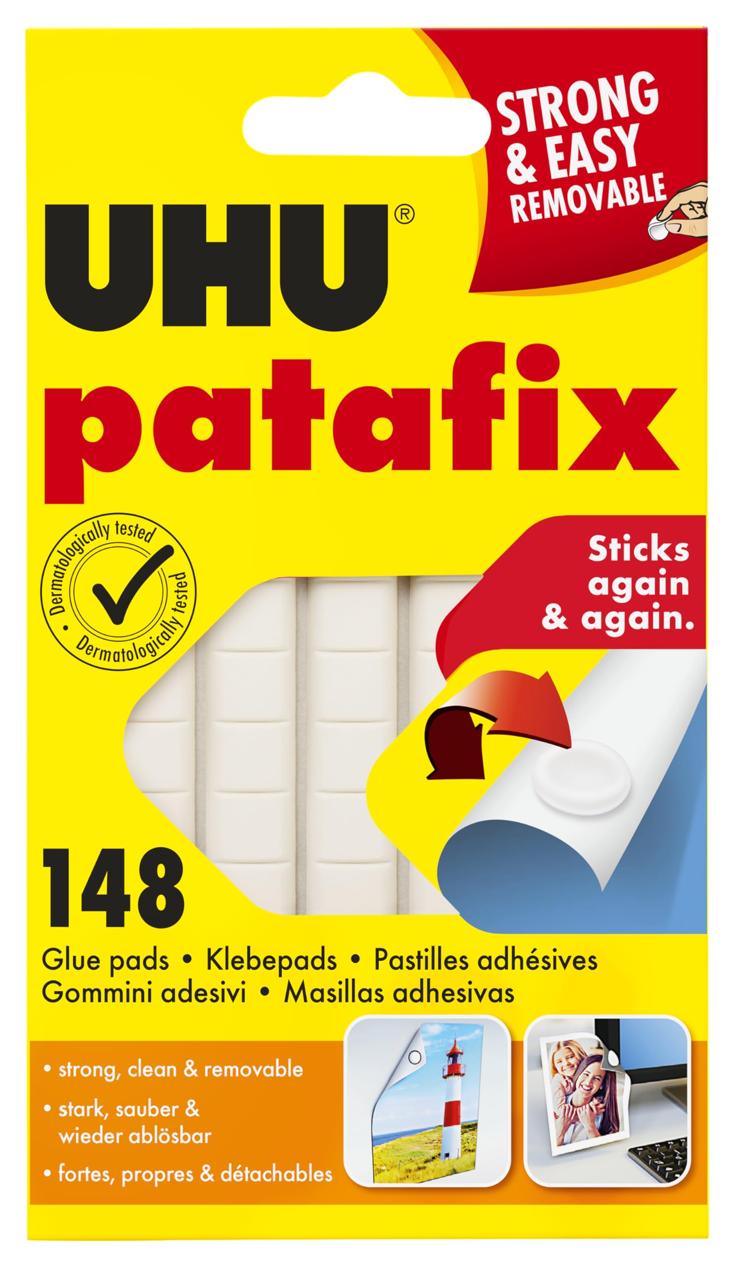 UHU Patafix Déco - pastilles adhésives prédécoupées, pâte à fixer, super-fortes (Jusqu'à 2 kg), repositionnables, blanche, 32 pastilles