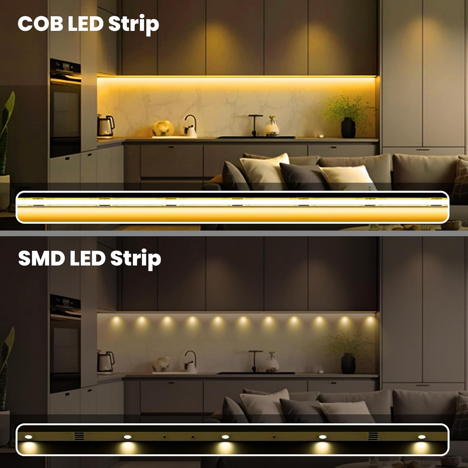 ACELUMO Ruban LED COB 5m, Ruban LED Blanc Chaud avec Smart App et Telecommande, Fonction Minuterie, Couleur Dynamique, Mode Musique pour Mural, TV, Cuisine Salon, 3000K
