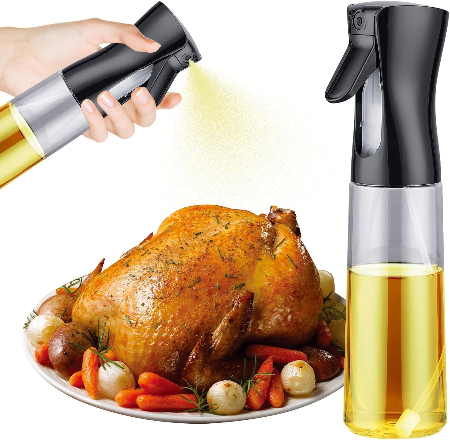 GRIFEMA Spray de Cuisine Huile Cuisine 300 ML, Vaporisateur d'Huile de Cuisson pour Friteuse sans Huile, Air Fryer Accessoires, Noir, GE2002B-300