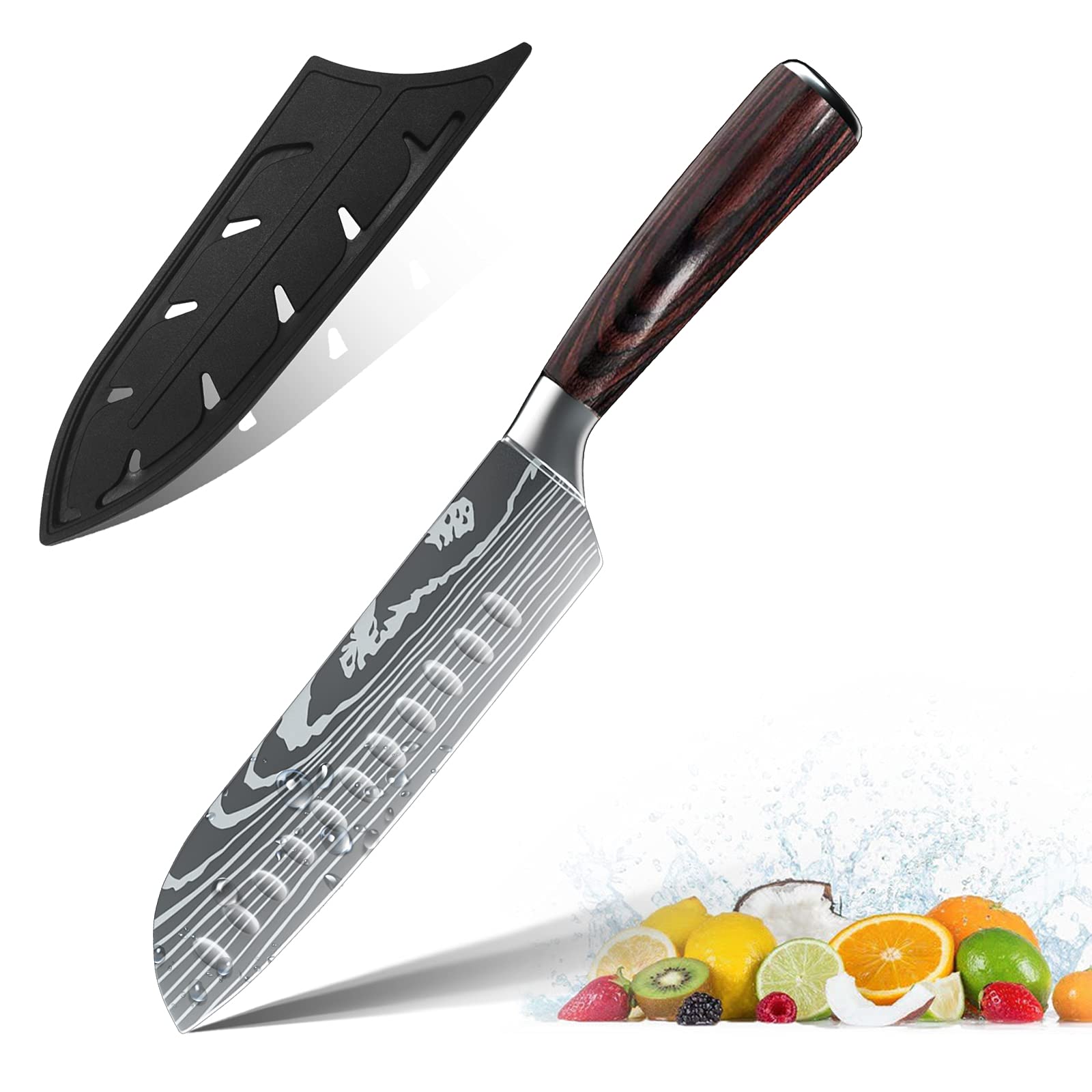 ZENG Couteau de Chef Couteau à Fileter Couteau Universel Couteau de Cuisine Tranchant en Acier Inoxydable Allemand Poignées Ergonomiques en Pakkawood pour la Maison et le Restaurant (5pcs)