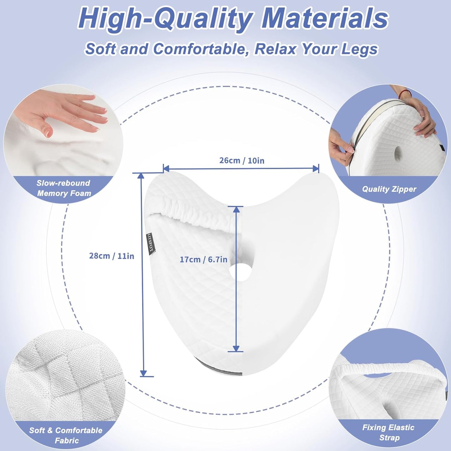 LITSPOT Oreiller de Jambe Oreiller de Genou Orthopédique Genou Ergonomique avec Mousse à Mémoire de Forme pour Dormir pour Soulager la Pression - Hanches, Jambes, Genoux, Blanc