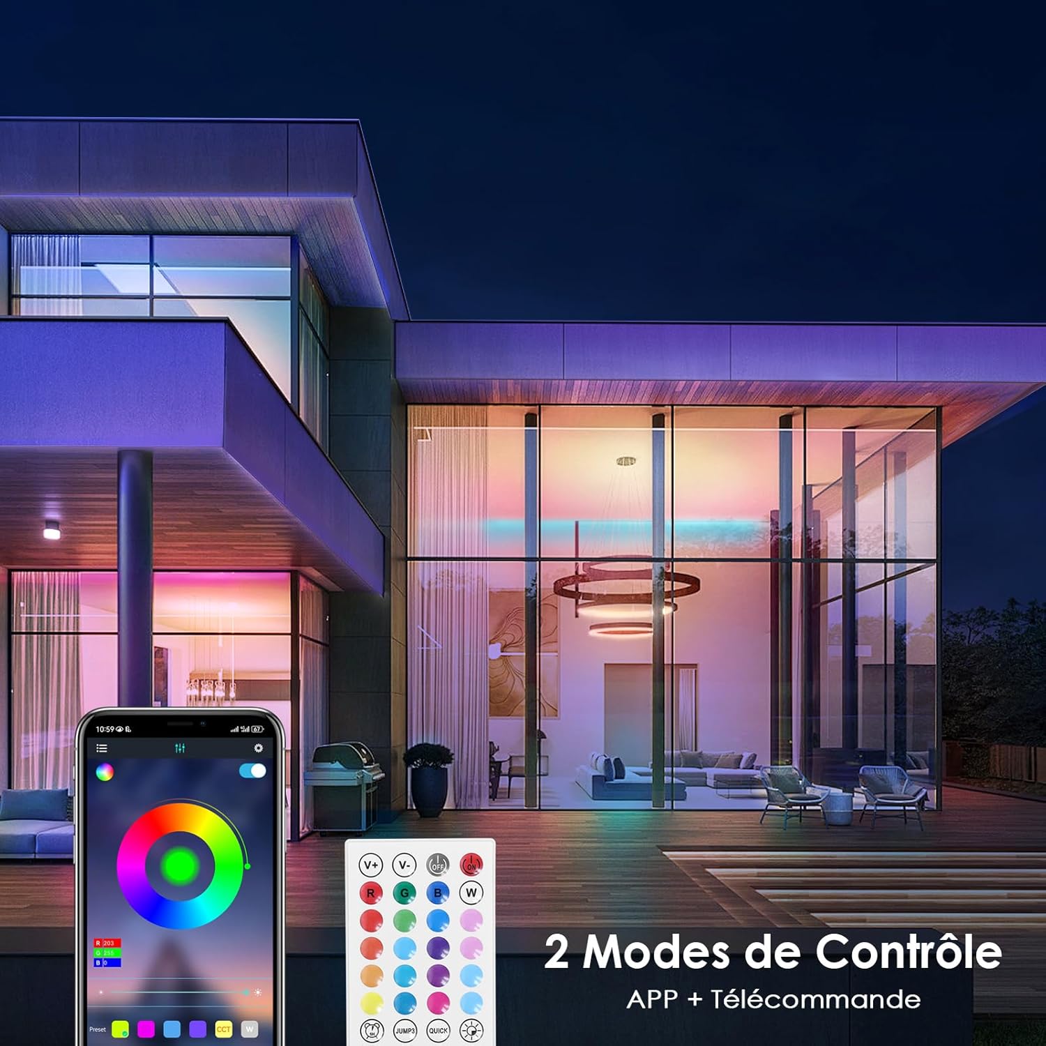 HOVVIDA Ruban LED 5M, 30 LED/Mètre, 24V RVB Bande LED, 150 LED, APP et Télécommande, Synchronisation de la Musique, Mode Minuterie, pour Chambre, Salle de Jeux, Fête, Festival