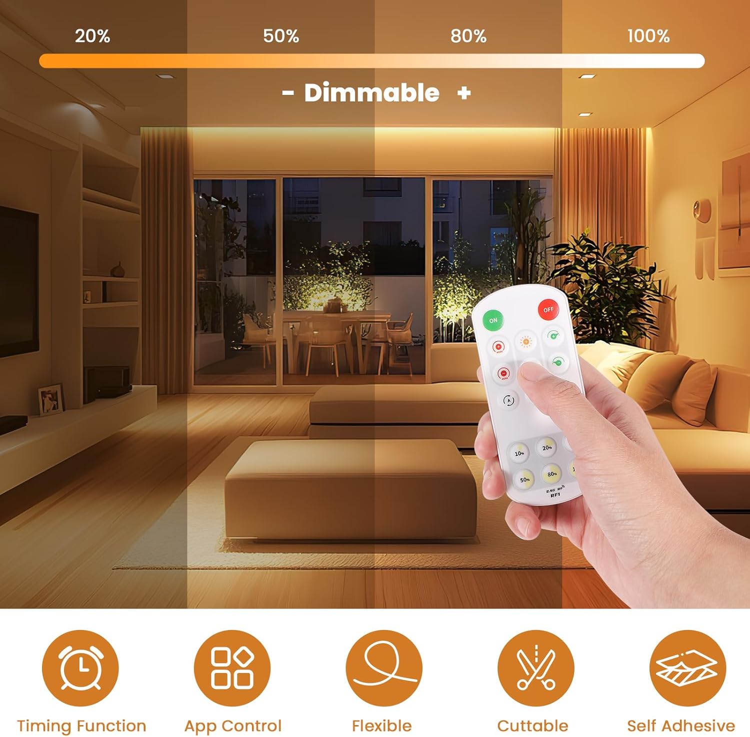 ACELUMO Ruban LED COB 5m, Ruban LED Blanc Chaud avec Smart App et Telecommande, Fonction Minuterie, Couleur Dynamique, Mode Musique pour Mural, TV, Cuisine Salon, 3000K