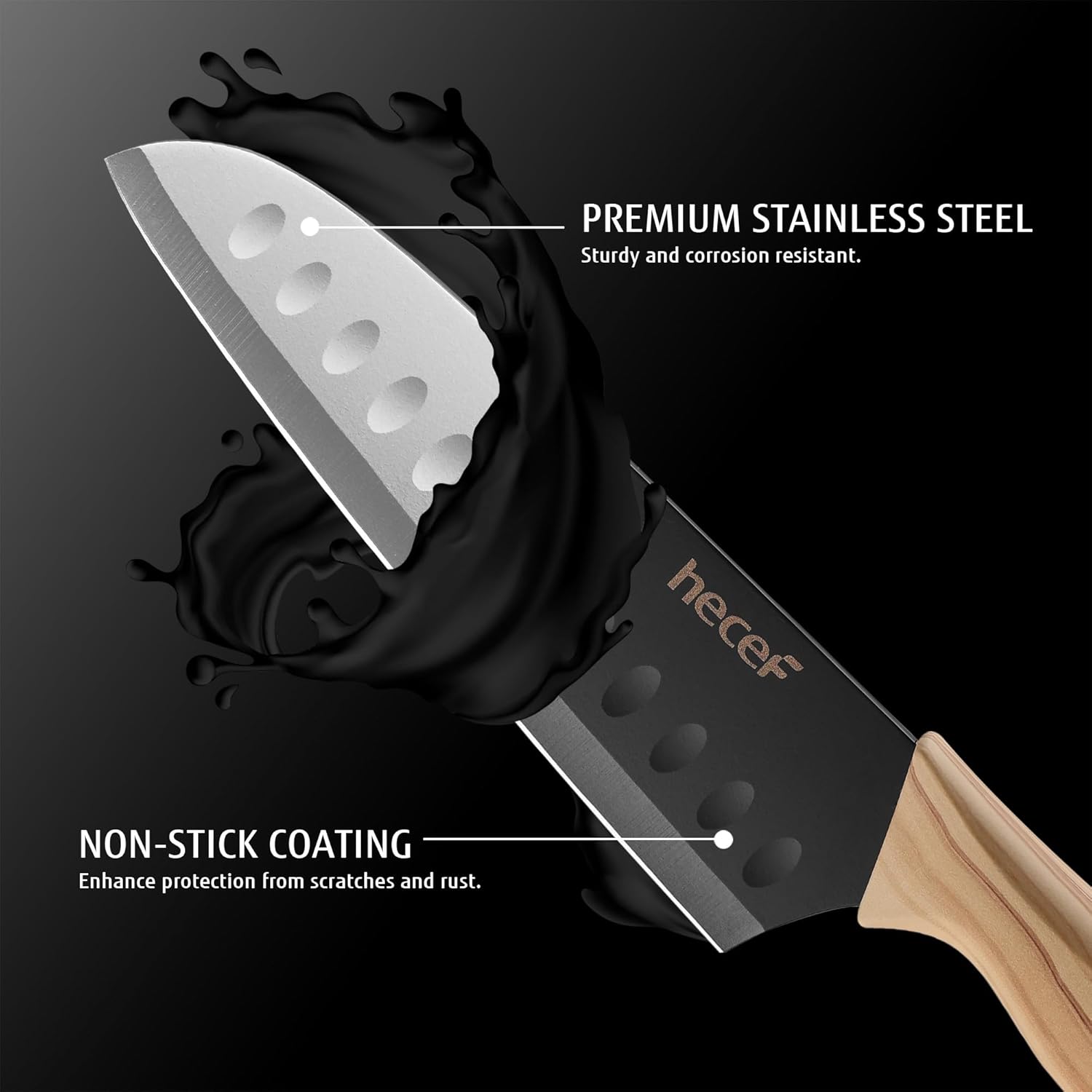 hecef Set de 3 Couteaux de Cuisine Professionnels en Acier Inoxydable – Set Couteau Cuisine inclure Couteau de Chef, Utilitaire, d’Office, Manche Ergonomique, Série Rétro