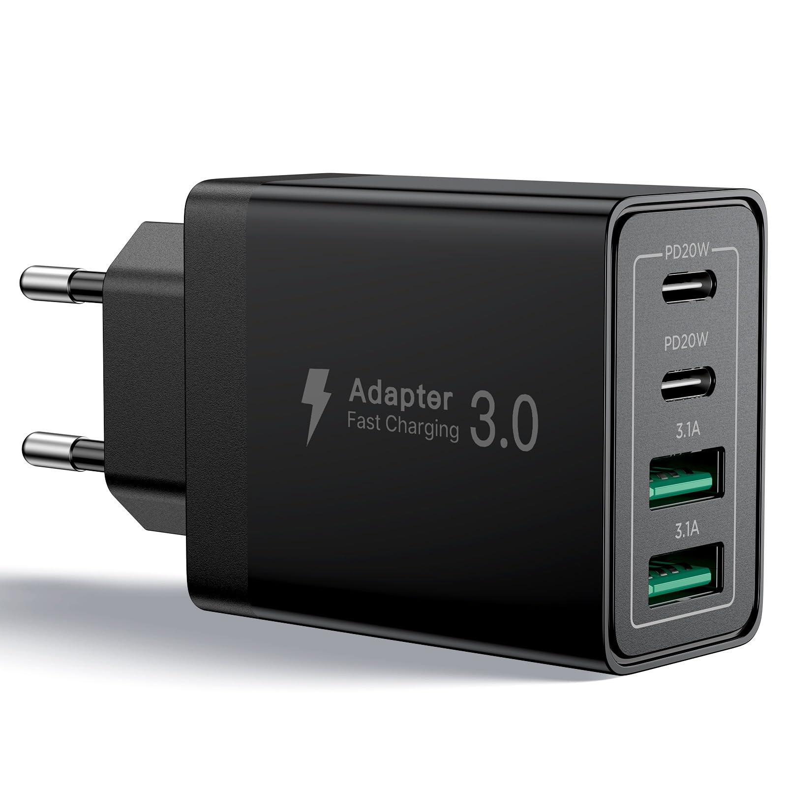 Aioneus Chargeur USB C, 40W 4 Port Prise USBC Chargeur Rapide iPhone, Multi Secteur PD+QC 3.1A Type C Adaptateur pour iPhone 16 15 14 13 12 11 Pro Max X XS XR 8 7 6S Plus Mini SE, iPad,Samsung Galaxy
