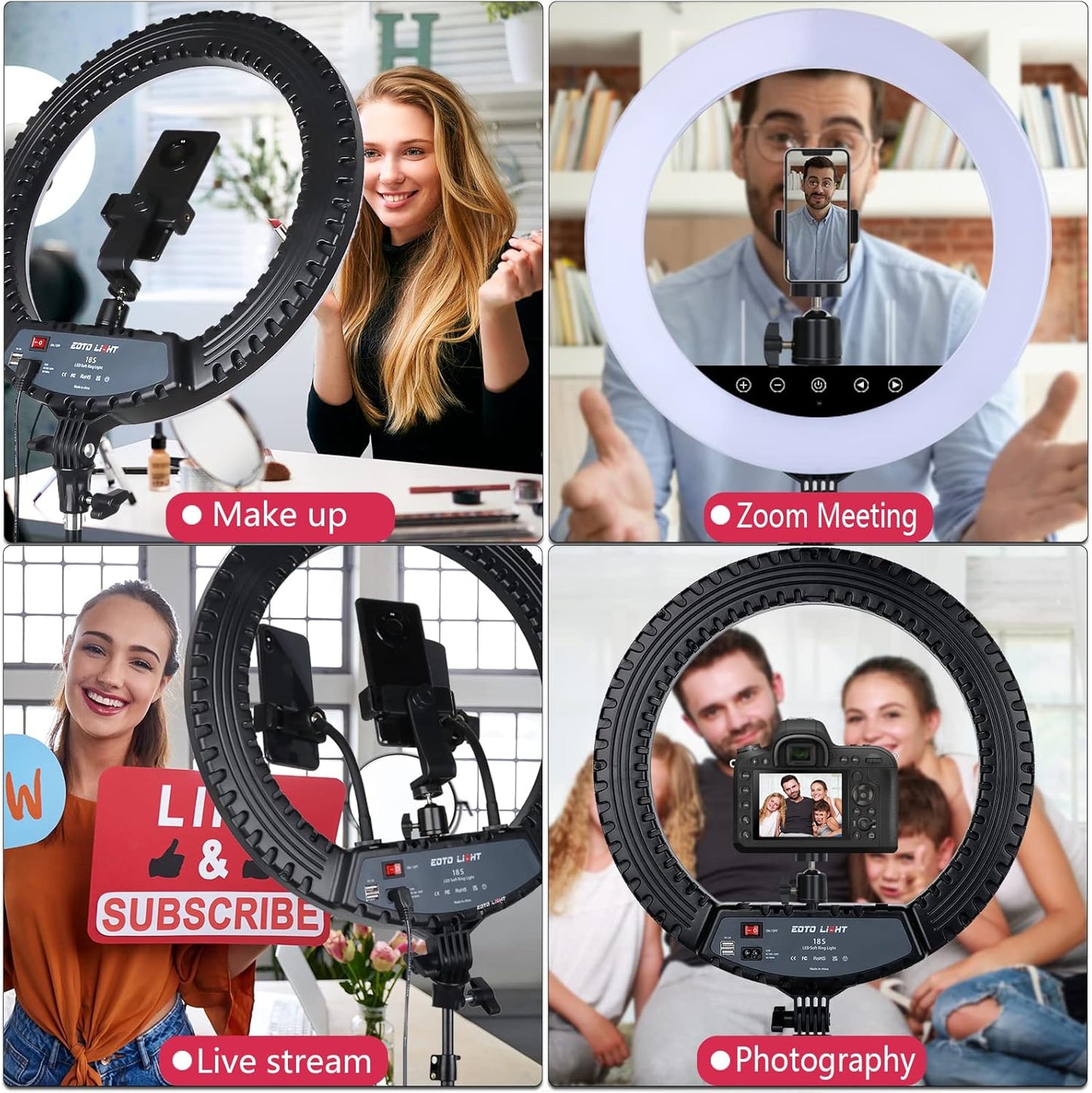 Anneau lumineux LED amélioré de 45.7 cm avec trépied, Anneau Lumineux pour Selfie avec écran Tactile pour Maquillage Studio Portrait Youtube Vlog vidéo avec télécommande, CRI> 90