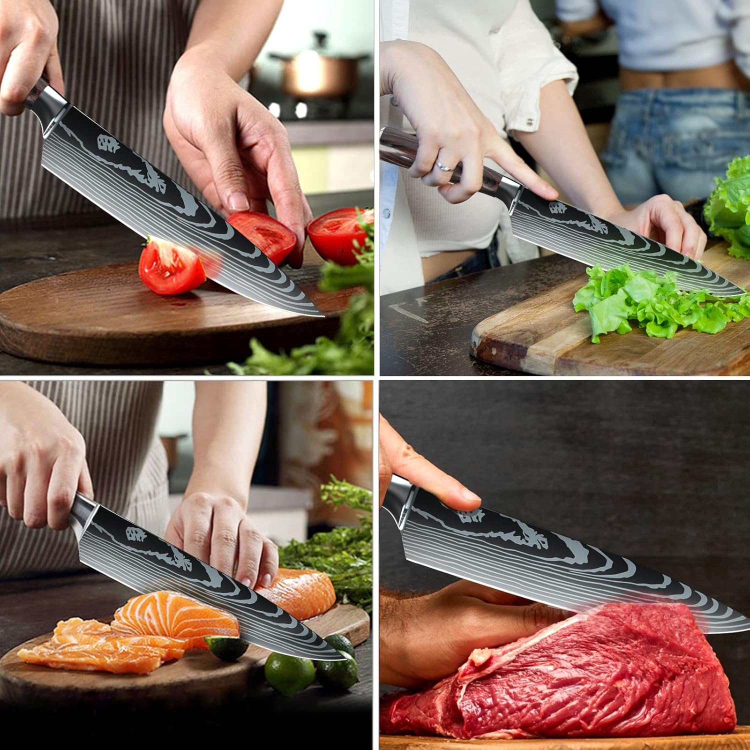 ZENG Couteau de Chef Couteau à Fileter Couteau Universel Couteau de Cuisine Tranchant en Acier Inoxydable Allemand Poignées Ergonomiques en Pakkawood pour la Maison et le Restaurant (5pcs)