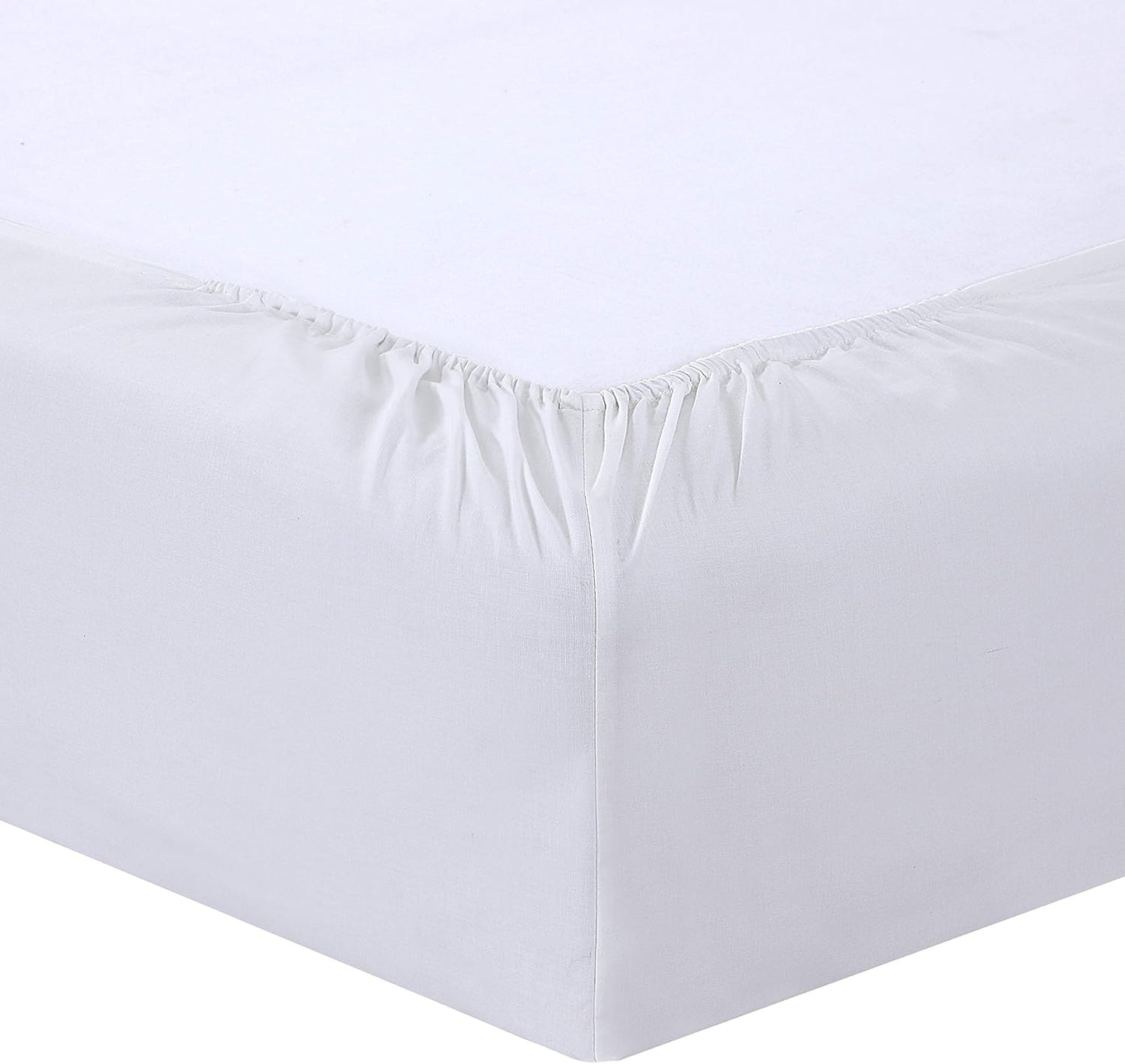 VISION - Drap Housse 140 x 190 cm - Coloris: Blanc - 100% Coton: 57 Fils - 4 Coins élastiques