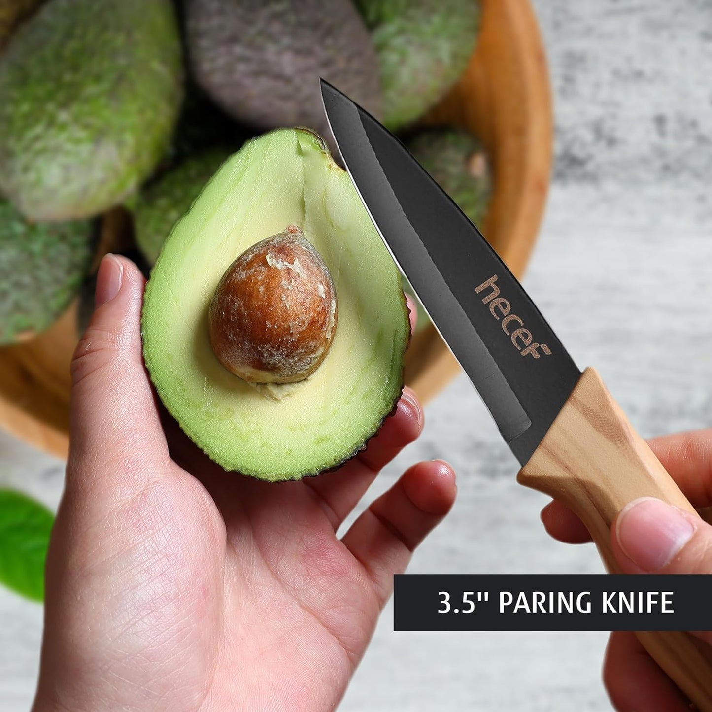 hecef Set de 3 Couteaux de Cuisine Professionnels en Acier Inoxydable – Set Couteau Cuisine inclure Couteau de Chef, Utilitaire, d’Office, Manche Ergonomique, Série Rétro