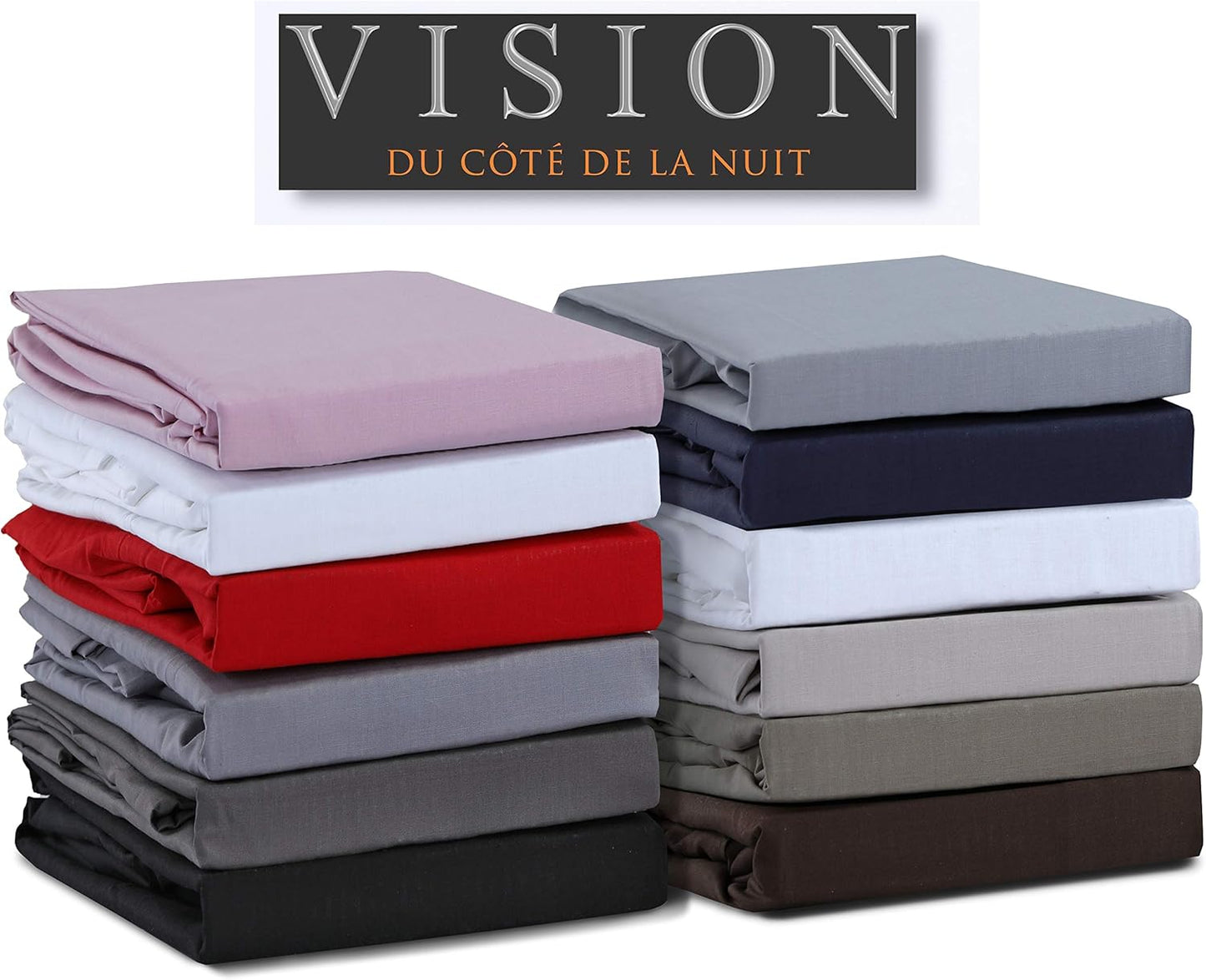 VISION - Drap Housse 140 x 190 cm - Coloris: Blanc - 100% Coton: 57 Fils - 4 Coins élastiques