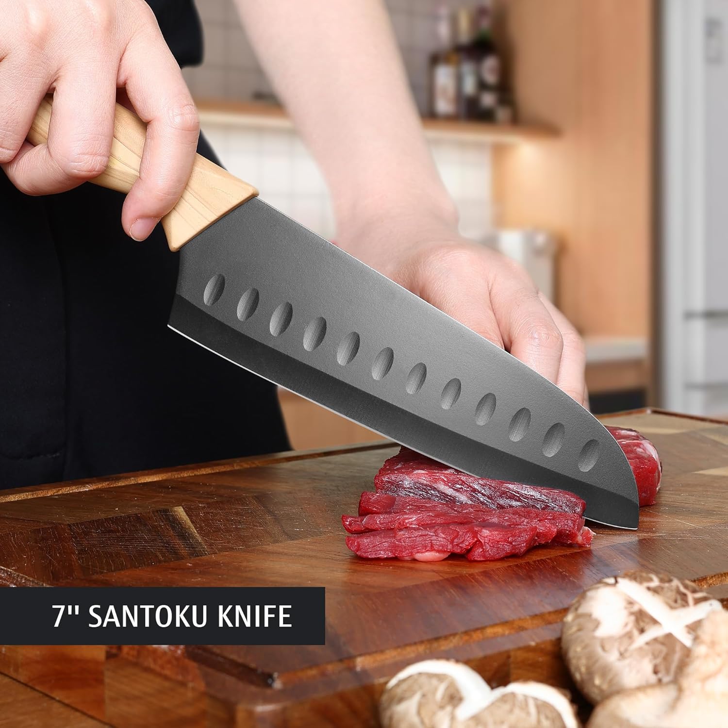 hecef Set de 3 Couteaux de Cuisine Professionnels en Acier Inoxydable – Set Couteau Cuisine inclure Couteau de Chef, Utilitaire, d’Office, Manche Ergonomique, Série Rétro